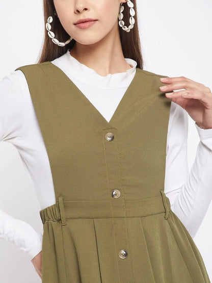 winered-green-pinafore-crepe-solid-dress