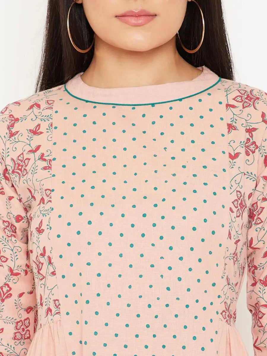 winered-peach-a-line-cotton-printed-kurta-and-pant-set
