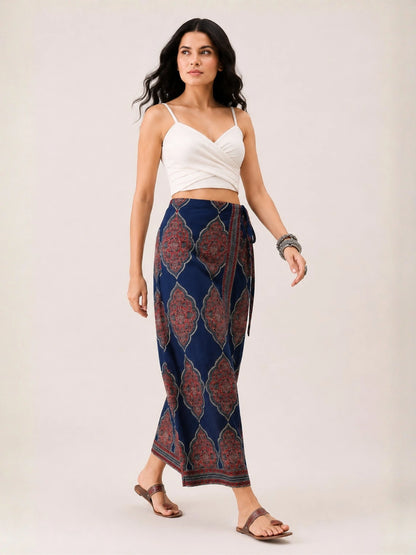 Women Ethnic Print Wrap Skirt
