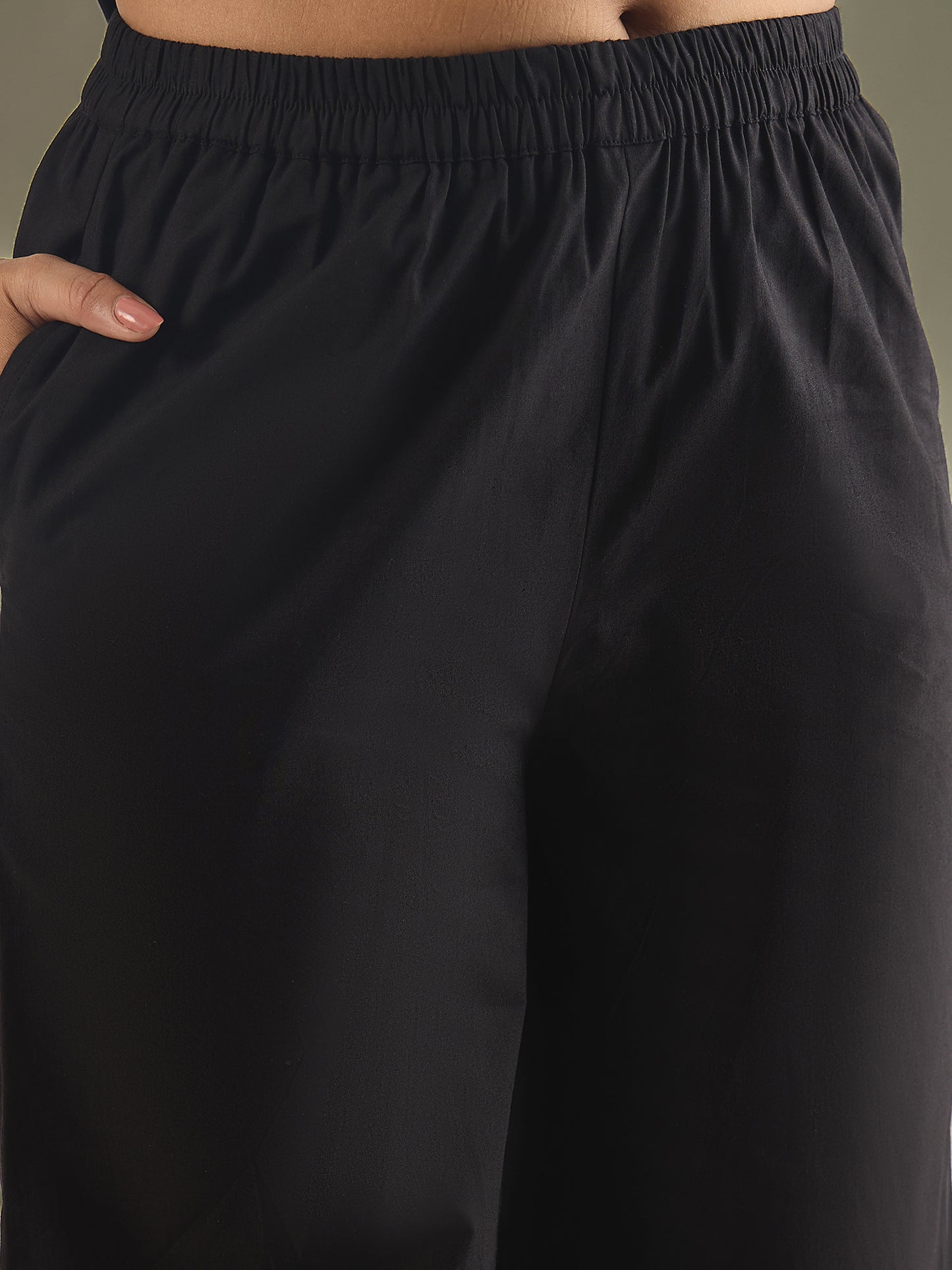 women-black-cotton-poplin-lace-detailed-tunic-with-pant-co-ord-set