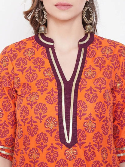 winered-orange-straight-cotton-printed-kurta