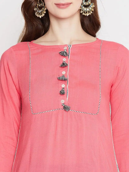 winered-peach-straight-rayon-solid-kurta