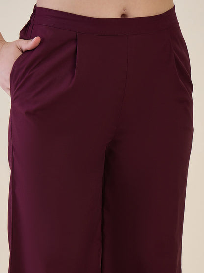Women Burgundy Puff Sleeves Co-ord Set