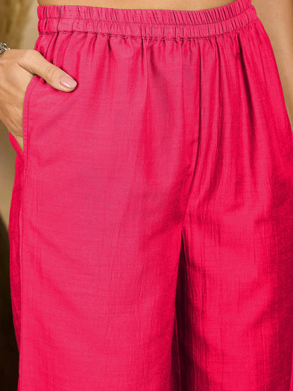 WineRed Women Solid Red Flower Embroidery Co-Ord Set