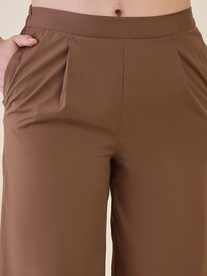 Women Brown Sleeveless Vest Top with Pants Co-ord Set