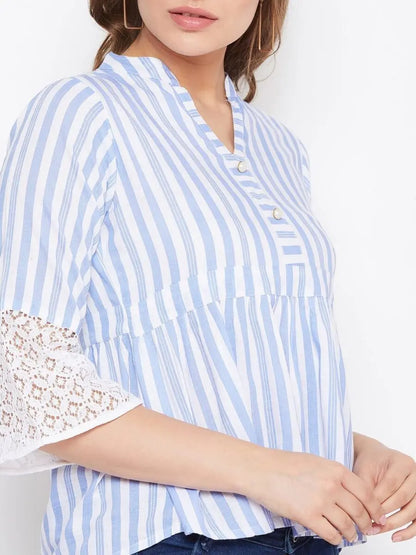 winered-blue-striped-rayon-empire-waist-top