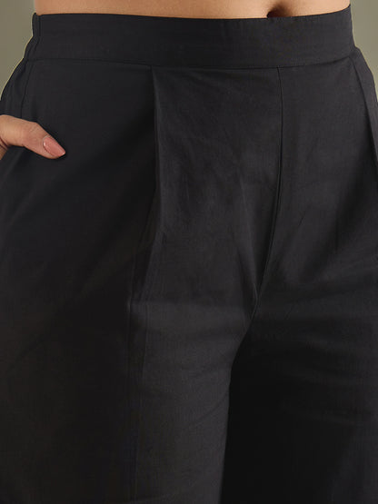 Black cotton embroidered waistcoat with color-blocked co-ord set