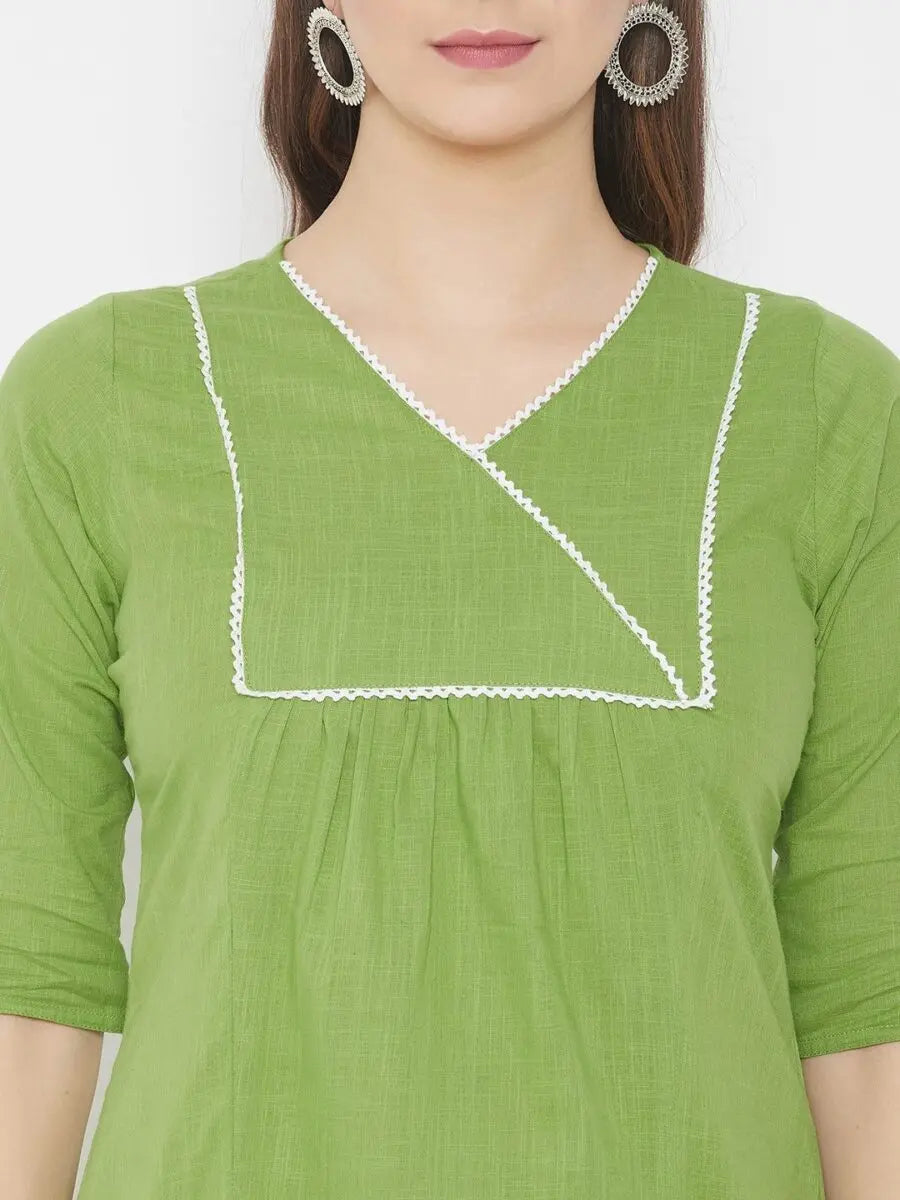 winered-green-straight-cotton-solid-kurta-and-pant-set