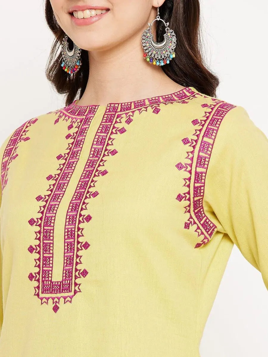 winered-yellow-cotton-embroidered-kurta-and-pant-set