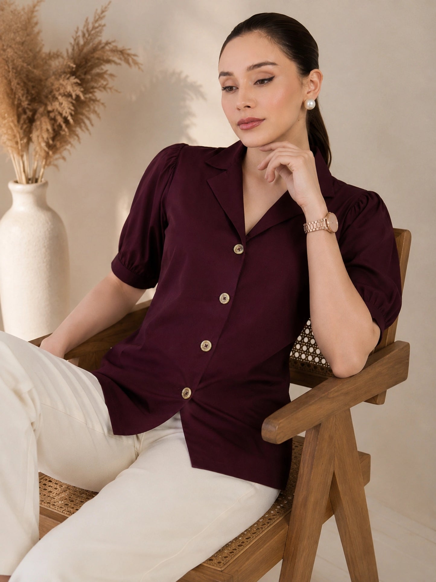 Women's Burgundy Blazer Style Top