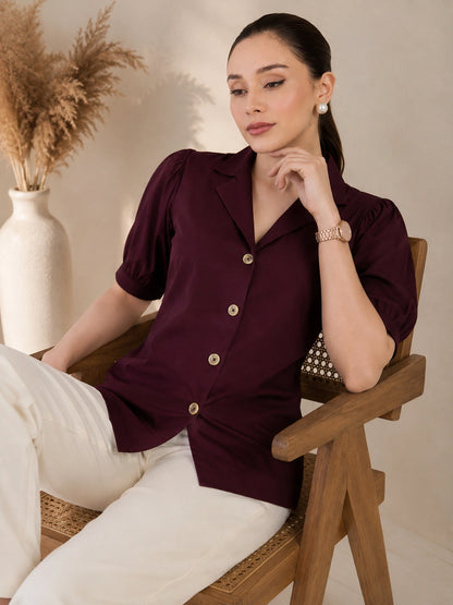 Women's Burgundy Blazer Style Top
