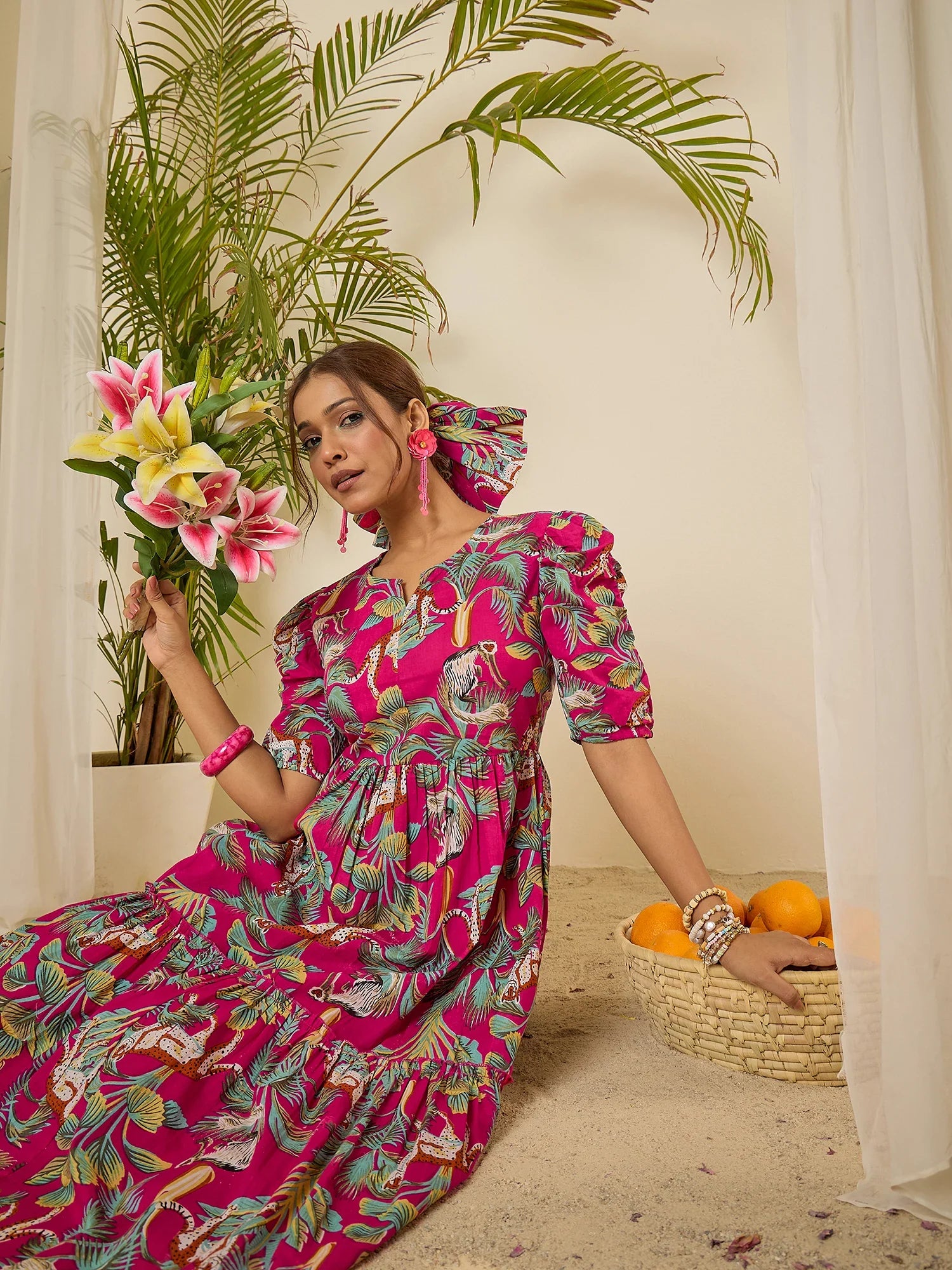 women-cotton-tropical-print-calf-length-tiered-dress