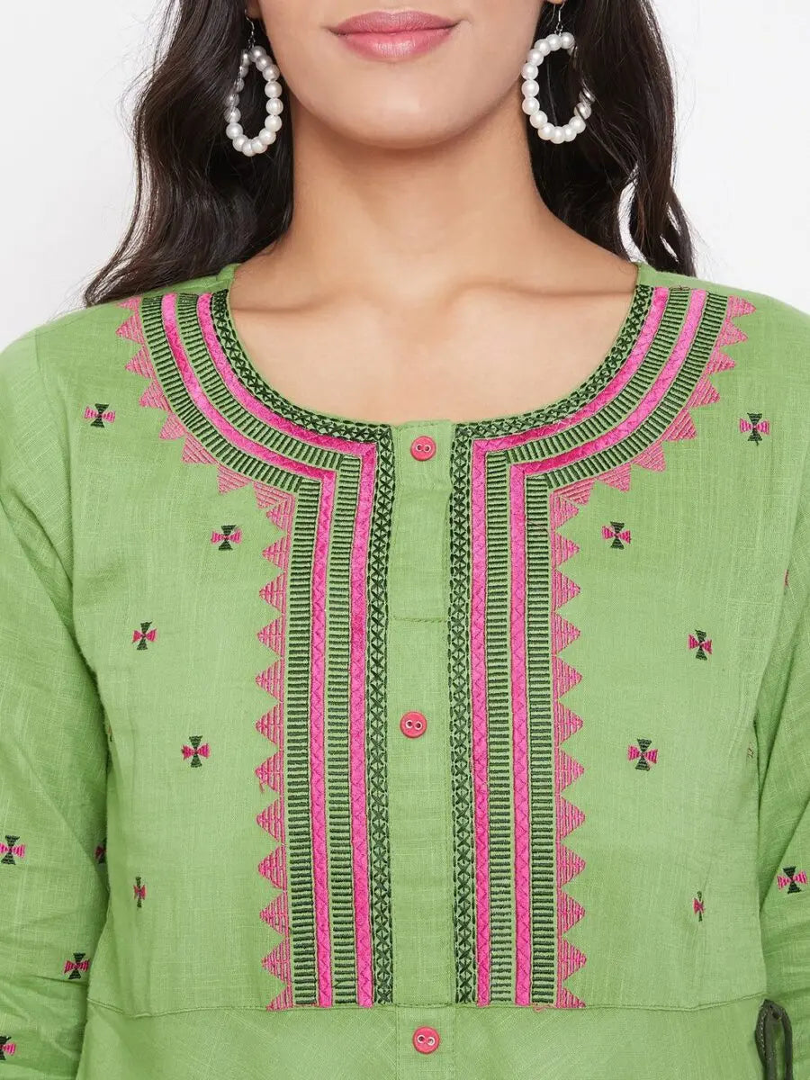 winered-green-straight-cotton-embroidered-kurta