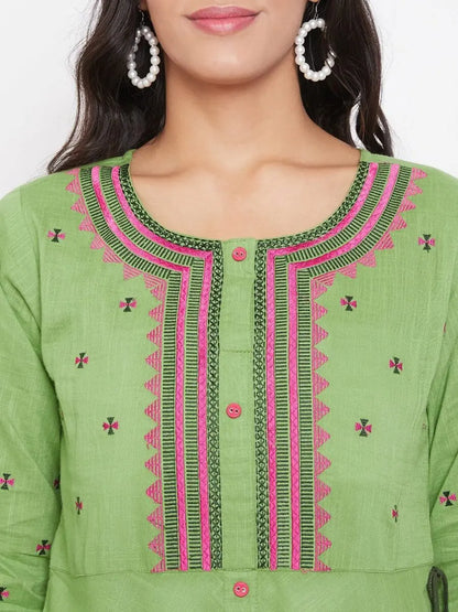 winered-green-straight-cotton-embroidered-kurta
