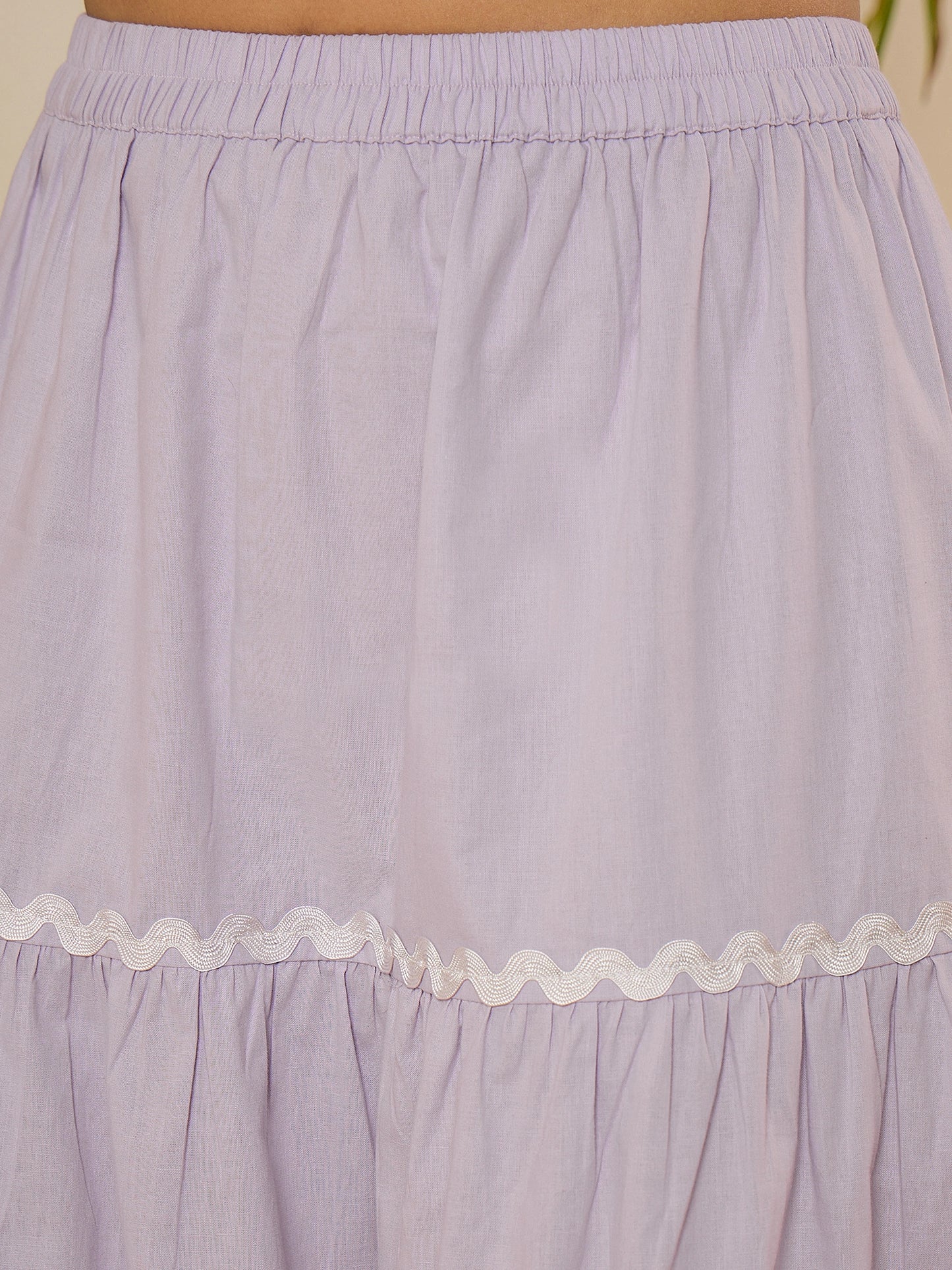 Lavender Cotton Lace Detailing Crop Top with Skirt Co-ord Set