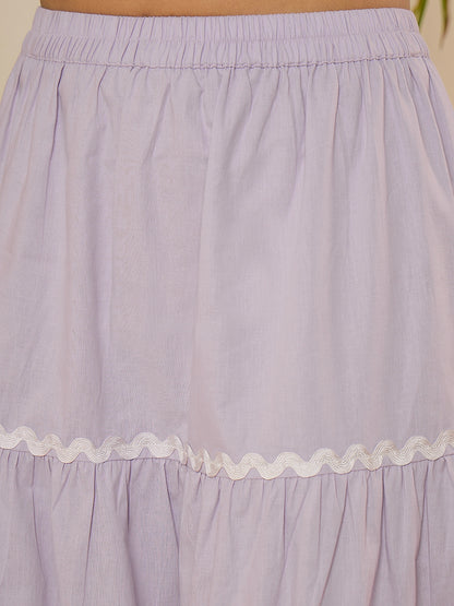 Lavender Cotton Lace Detailing Crop Top with Skirt Co-ord Set