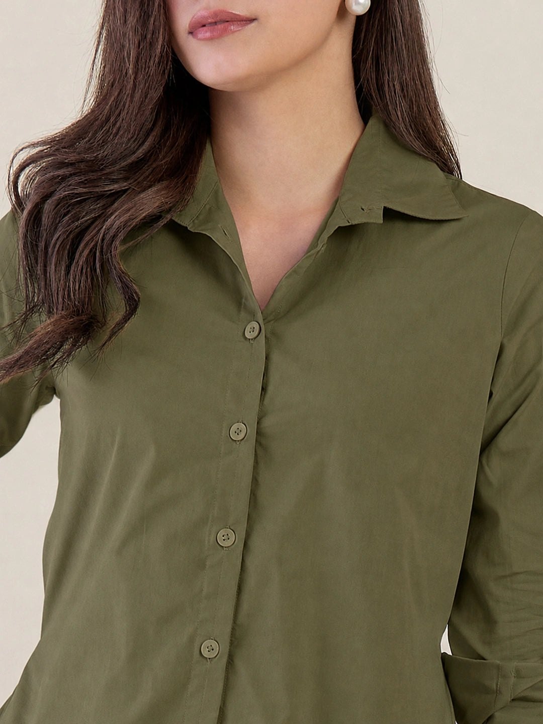 Women Green Side Silt Shirt Dress