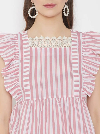 winered-pink-a-line-cotton-striped-top