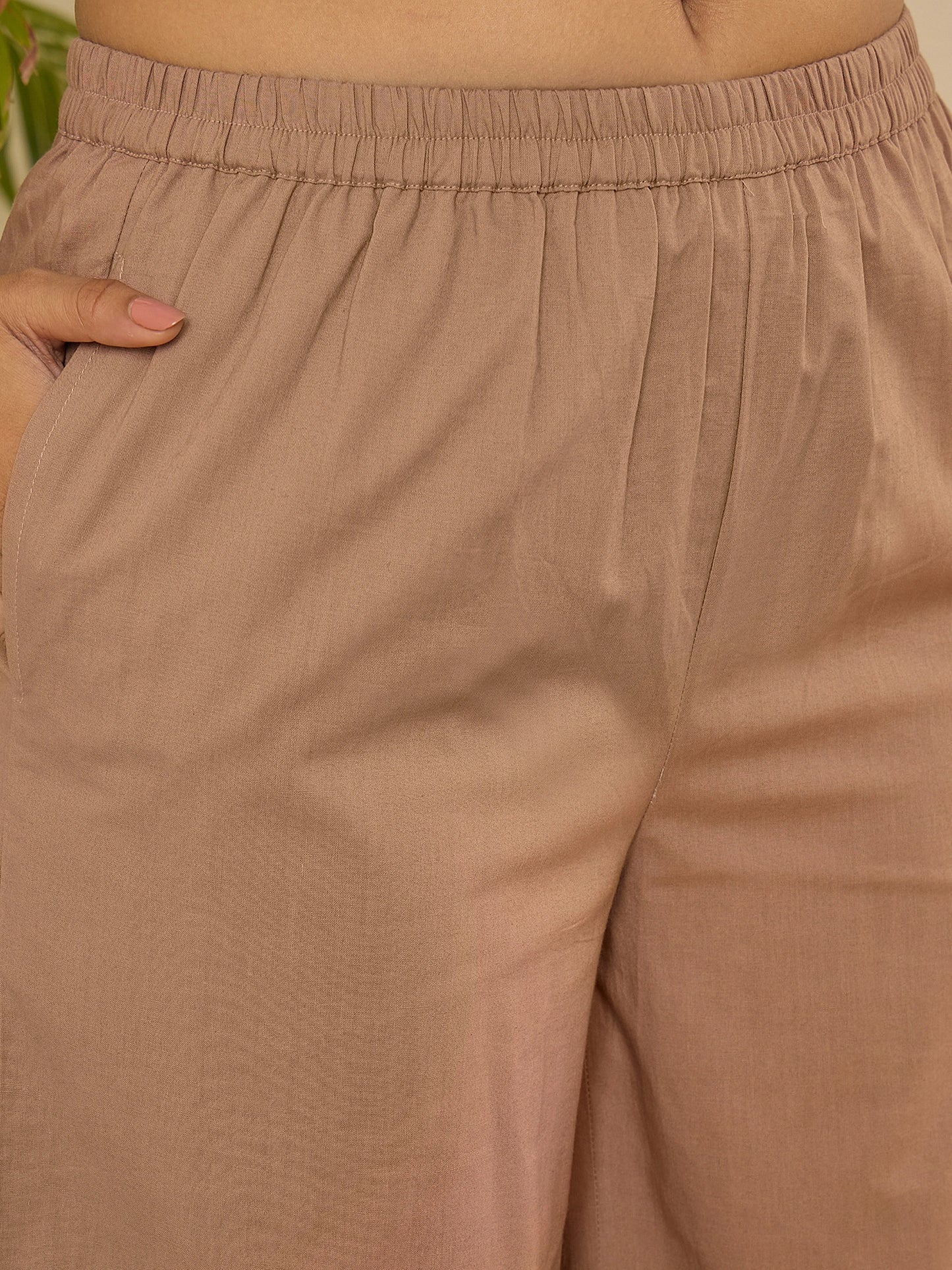 Brown Cotton Embroidered Wrap Top Co-ord Set