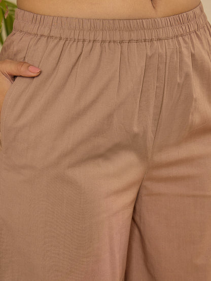 Brown Cotton Embroidered Wrap Top Co-ord Set