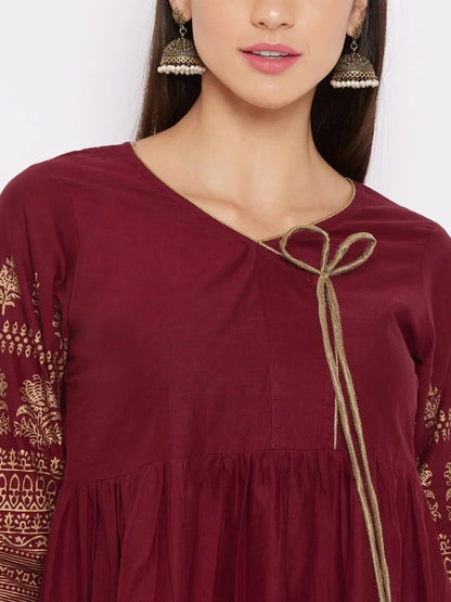 winered-maroon-flared-cotton-printed-top