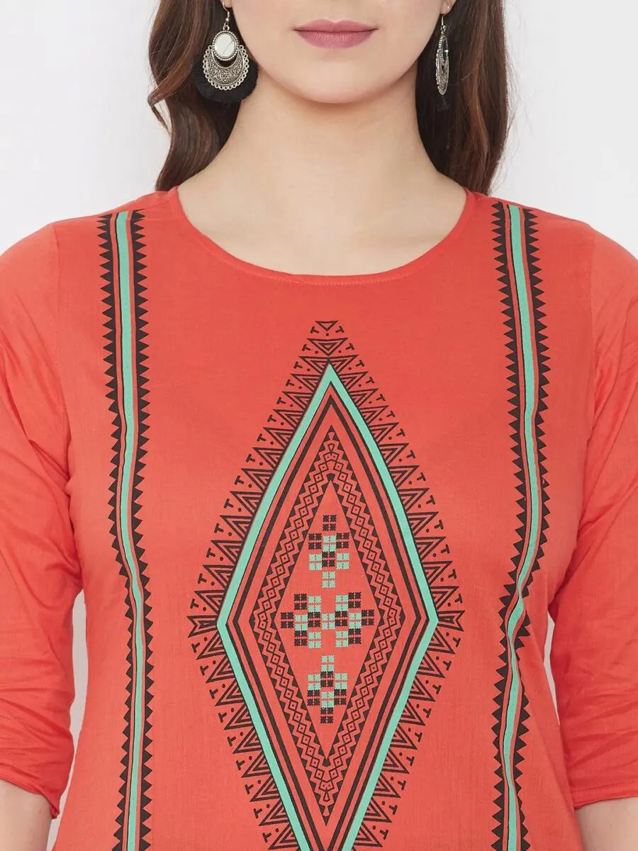 winered-orange-straight-pure-cotton-printed-kurta