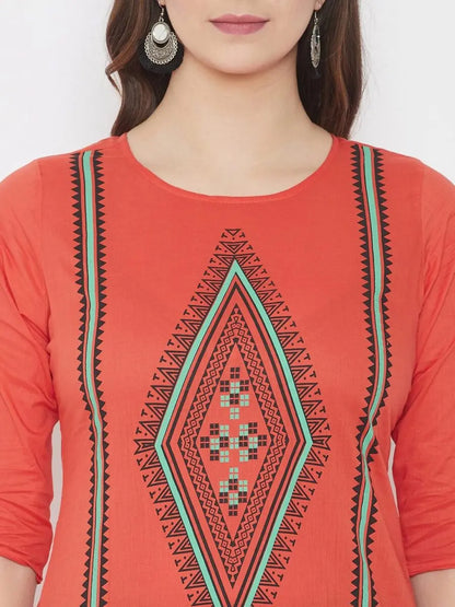 winered-orange-straight-pure-cotton-printed-kurta