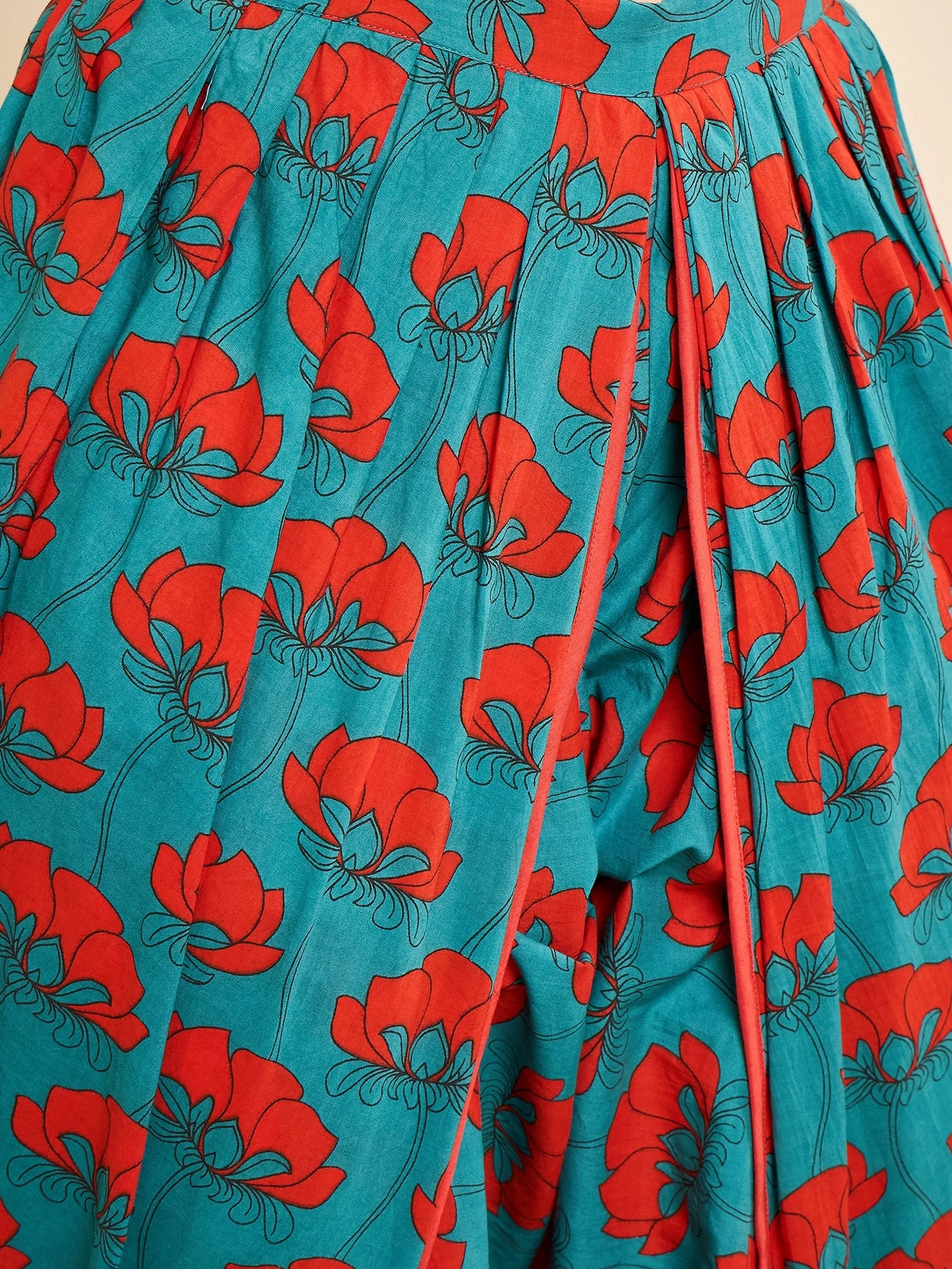 women-teal-lotus-print-strap-kurta-and-dhoti-co-ord-set