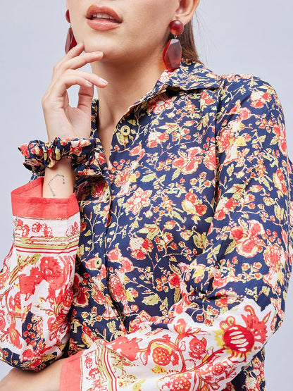 winered-women-navy-blue-border-print-co-ord-set