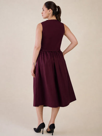 Women Burgundy Vest & Skirt Co-ord Set