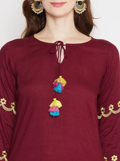 winered-maroon-straight-rayon-embroidered-kurta-and-palazzo-set