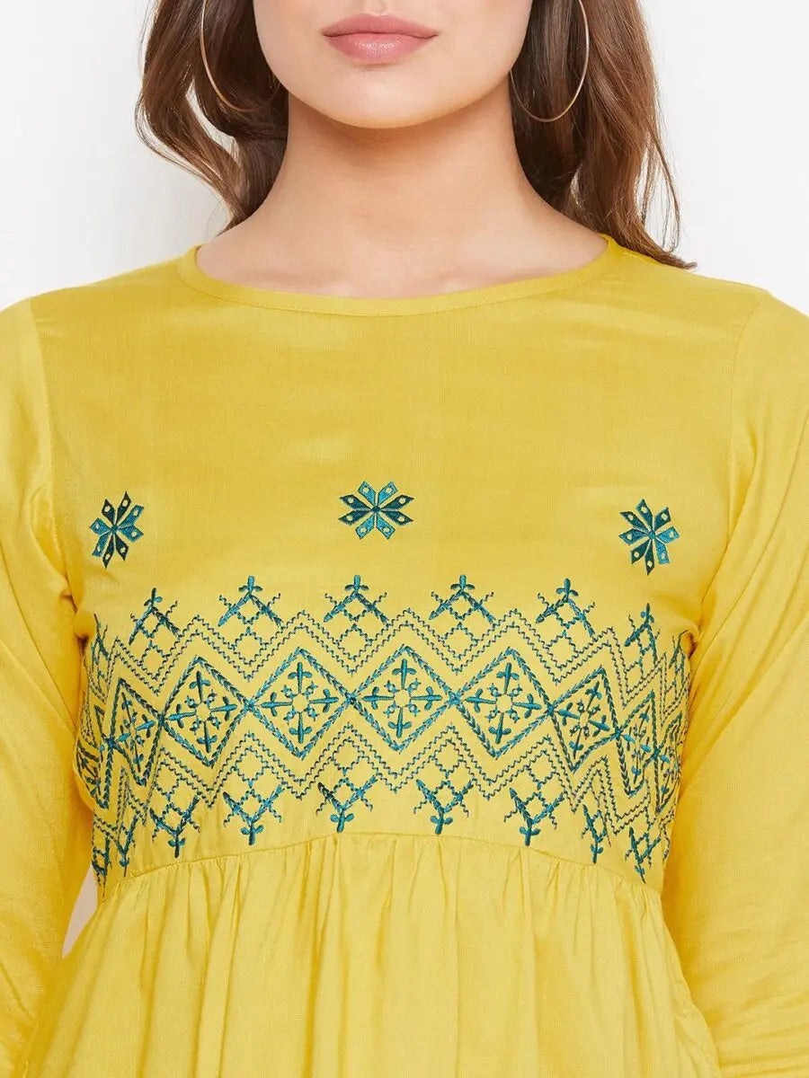 winered-yellow-embroidered-rayon-empire-waist-top