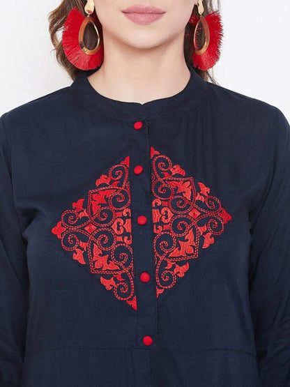 winered-dark-blue-a-line-rayon-embroidered-kurta