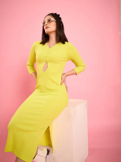 winered-women-lime-cut-out-ribbed-bodycon-midi-dress