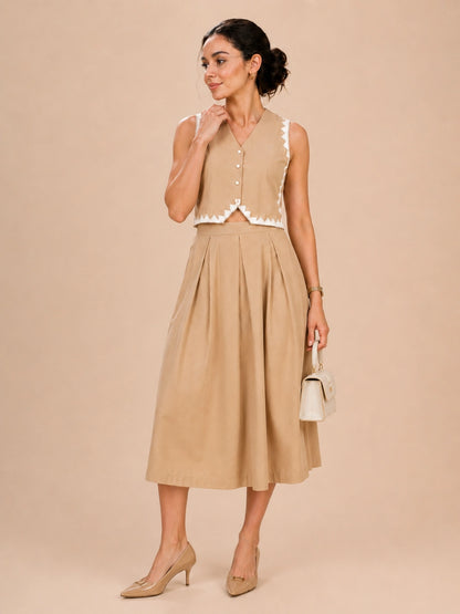 Women Beige Vest & Skirt Co-ord Set