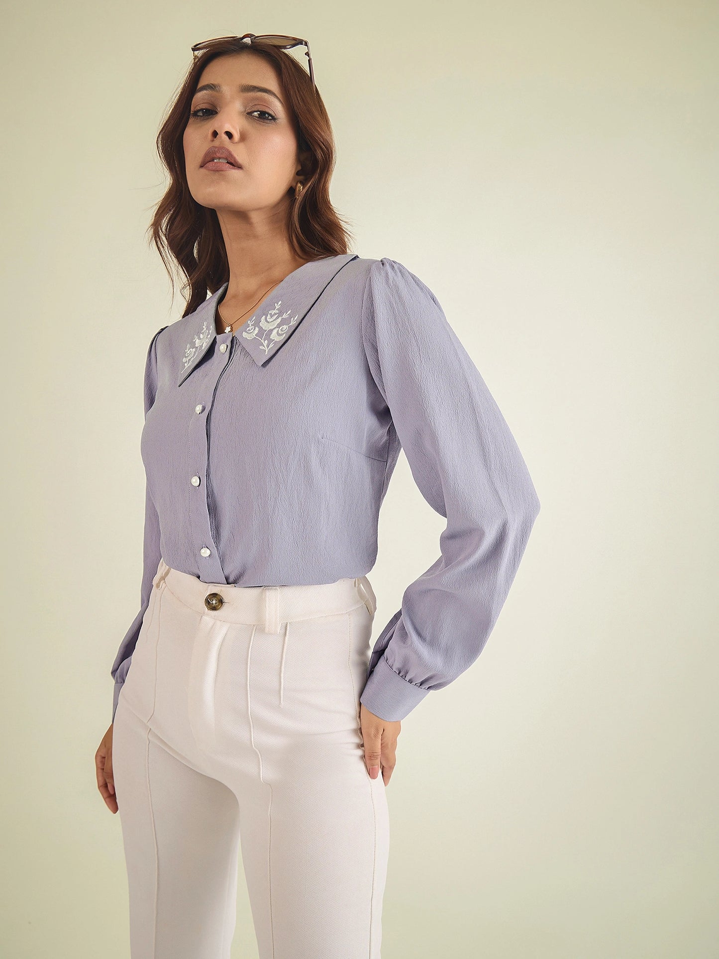 winered-women-lavender-collared-shirt-with-contrast-embriodery