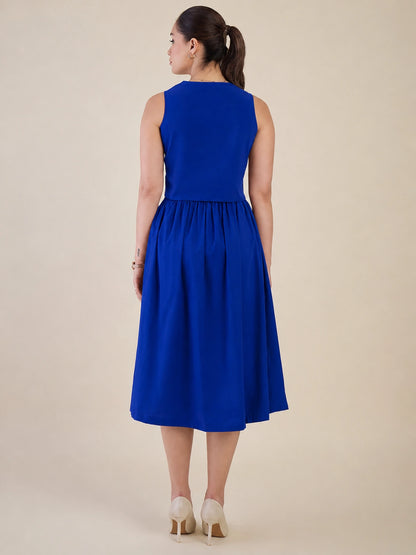 Women Blue Sleeveless Top & Midi Skirt Co-ord Set