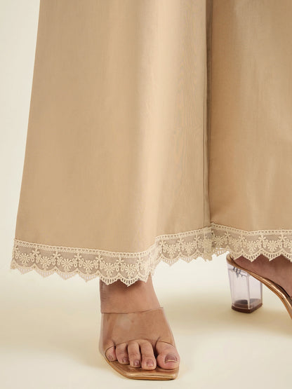 women-beige-cotton-poplin-lace-detailed-tunic-with-pant-co-ord-set