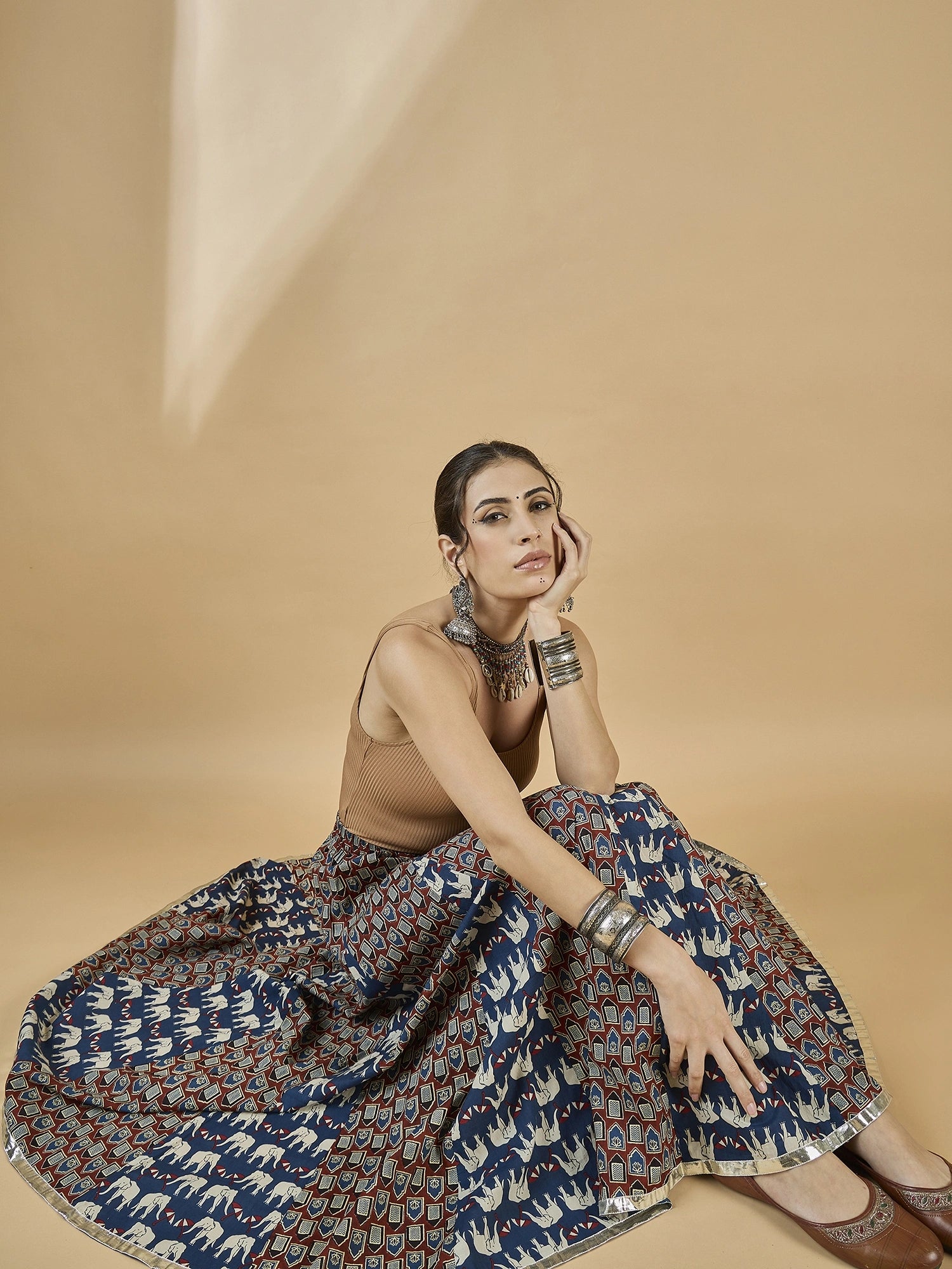 women-printed-godet-skirt