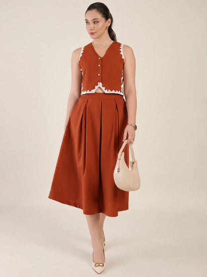 Women Rust Vest & Skirt Co-ord Set