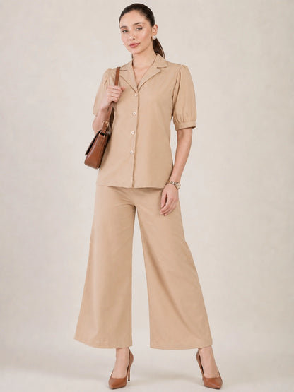 Women Beige Puff Sleeves Co-ord Set