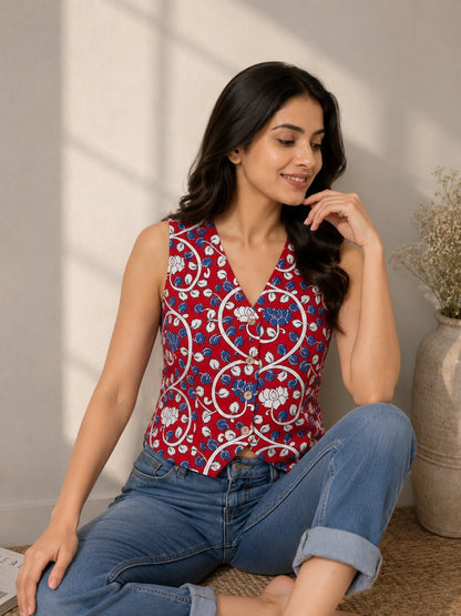 Women Floral Waistcoat