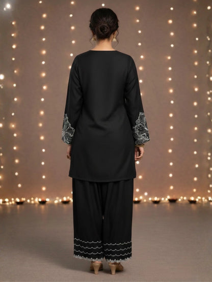 Women's Black Embroidered Kurti & Farshi Salwar set