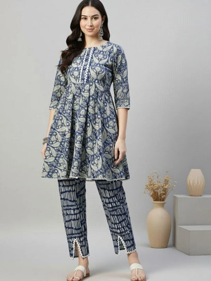 Women's Indigo Ethnic Coord Set