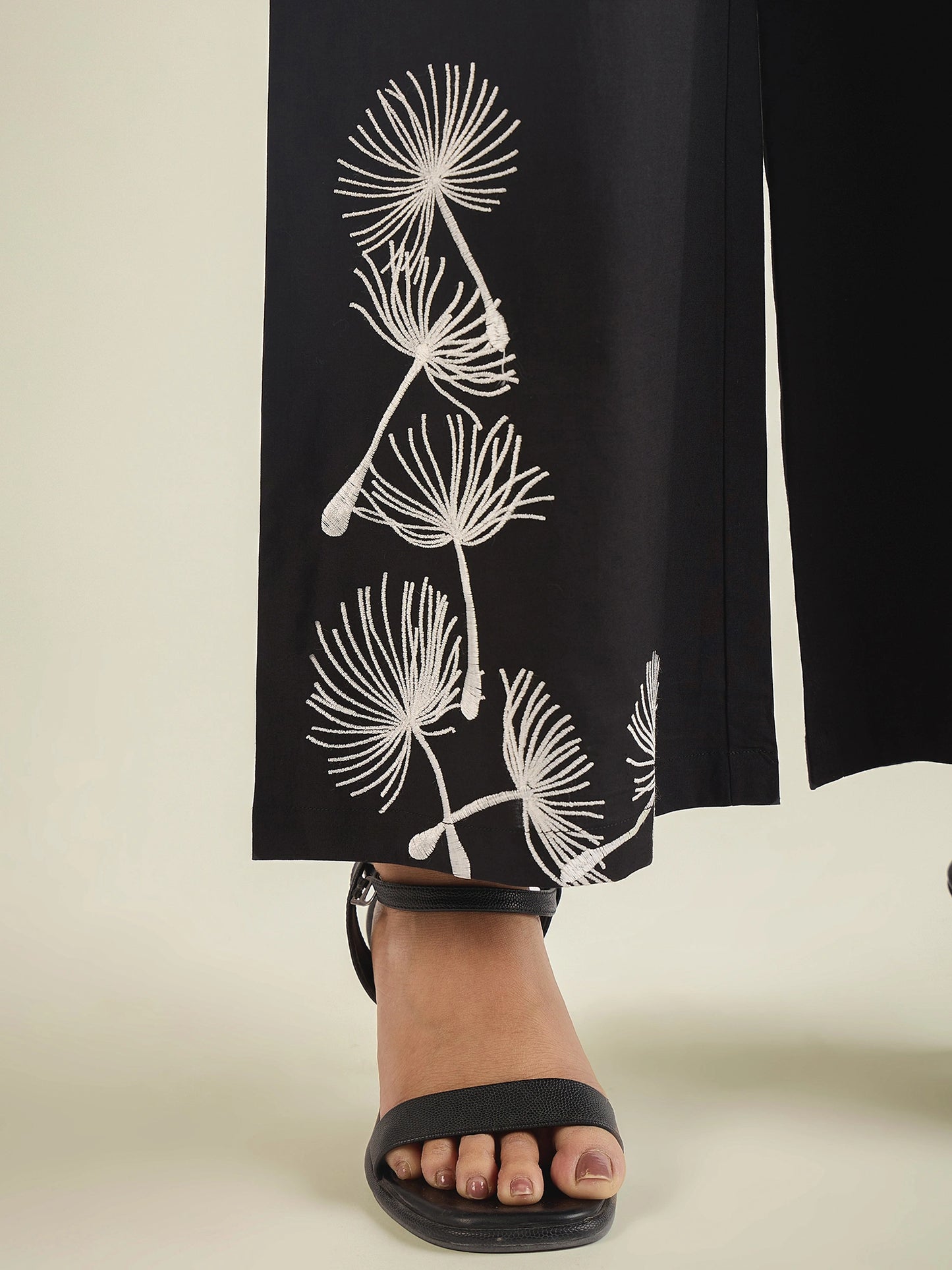 Women Black Cotton Embroidered waistcoat with pant co-ord set