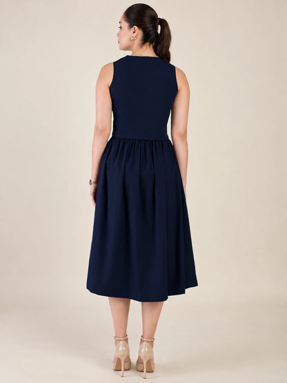 Women Navy Blue Vest & Skirt Co-ord Set