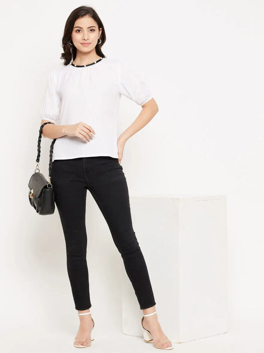 winered-women-puff-sleeve-top