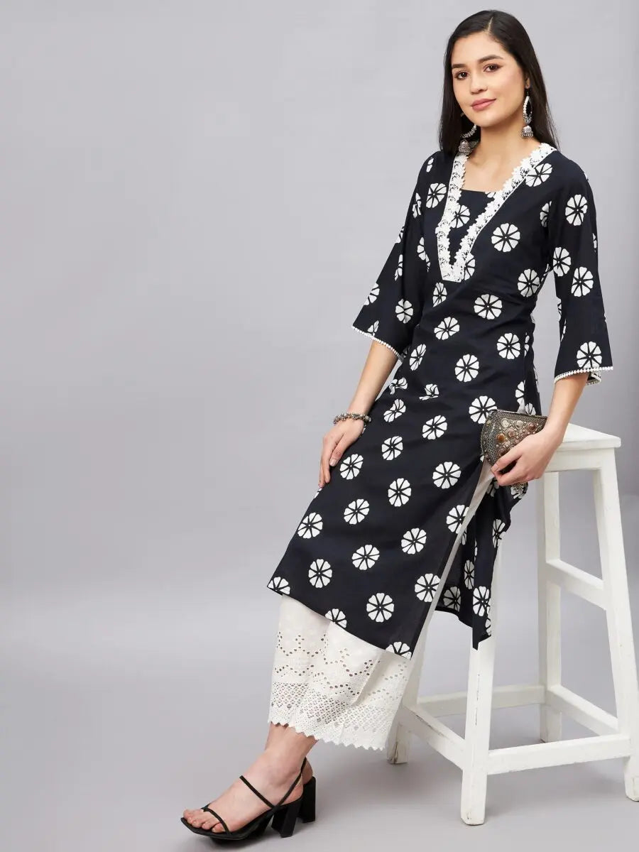 winered-women-black-v-neckline-lace-detailing-straight-kurta