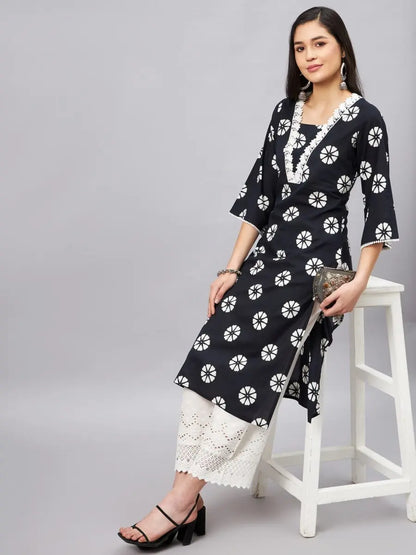winered-women-black-v-neckline-lace-detailing-straight-kurta