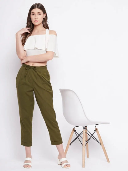 winered-olive-green-regular-fit-cotton-solid-trouser
